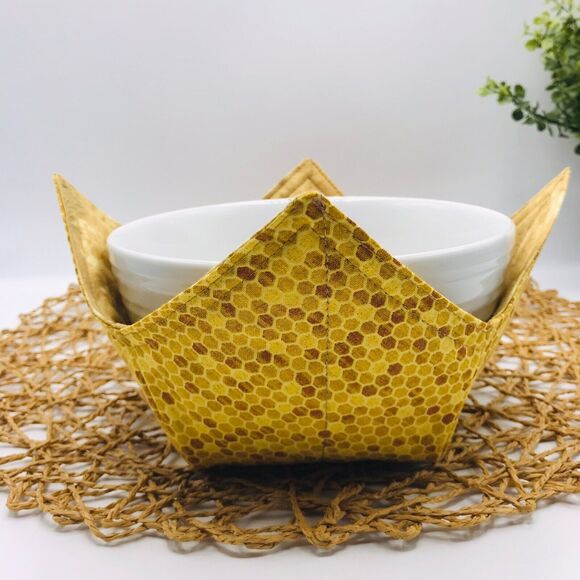 Microwave Bowl Cozy Reversible, Honeycomb Print 3 Piece Set, Bowl, Pint, Plate - Picture 2 of 8